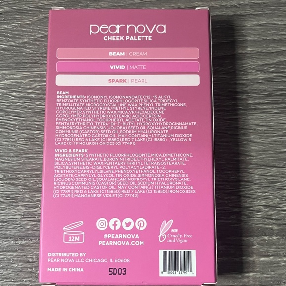 Pear Nova Cheek Palette PINK 3 Shades Beam Cream Vivid Matte Spark Pearl NEW - Picture 5 of 5